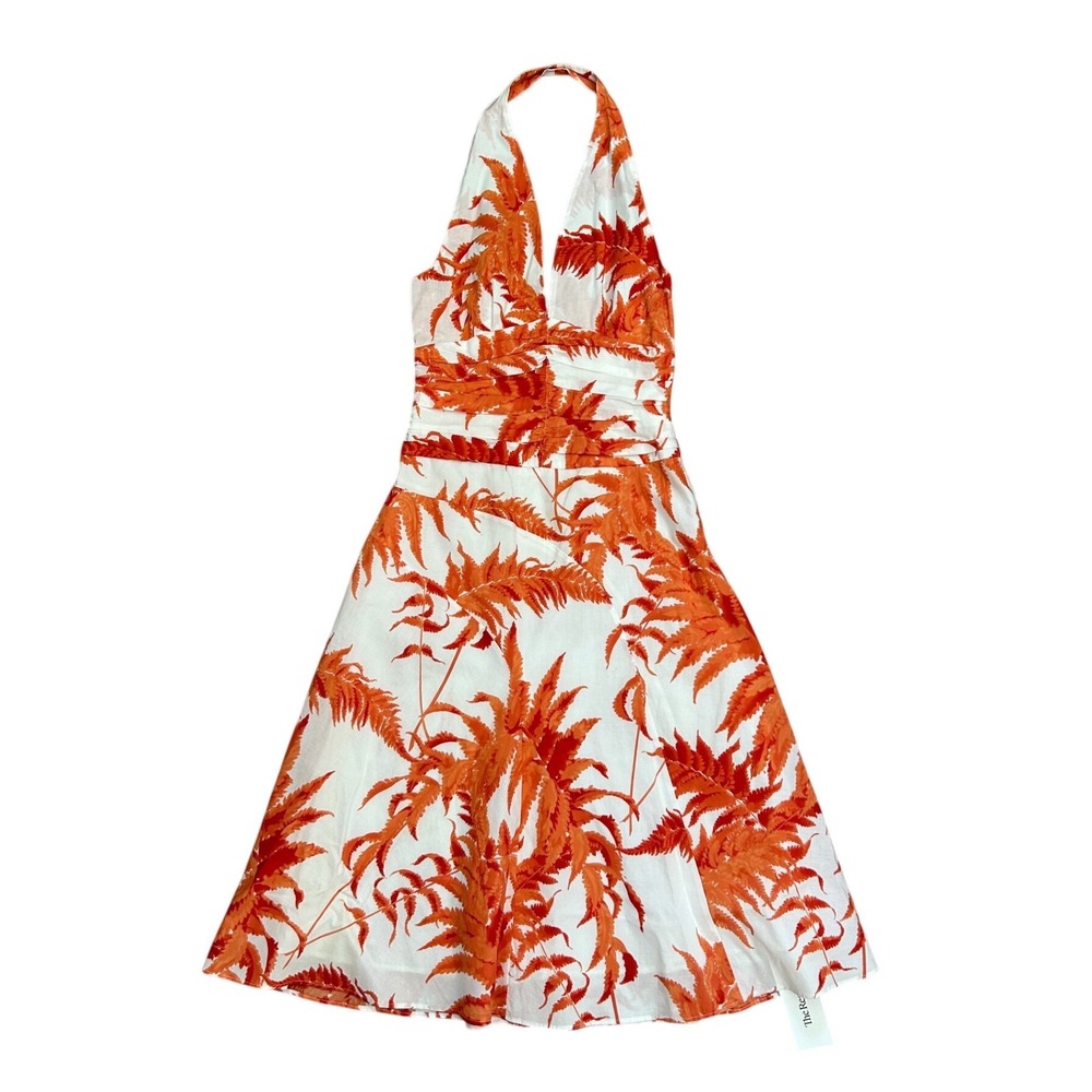 Les Copains Tropical Fern Halter Midi Dress US Small Italy preppy coastal beach